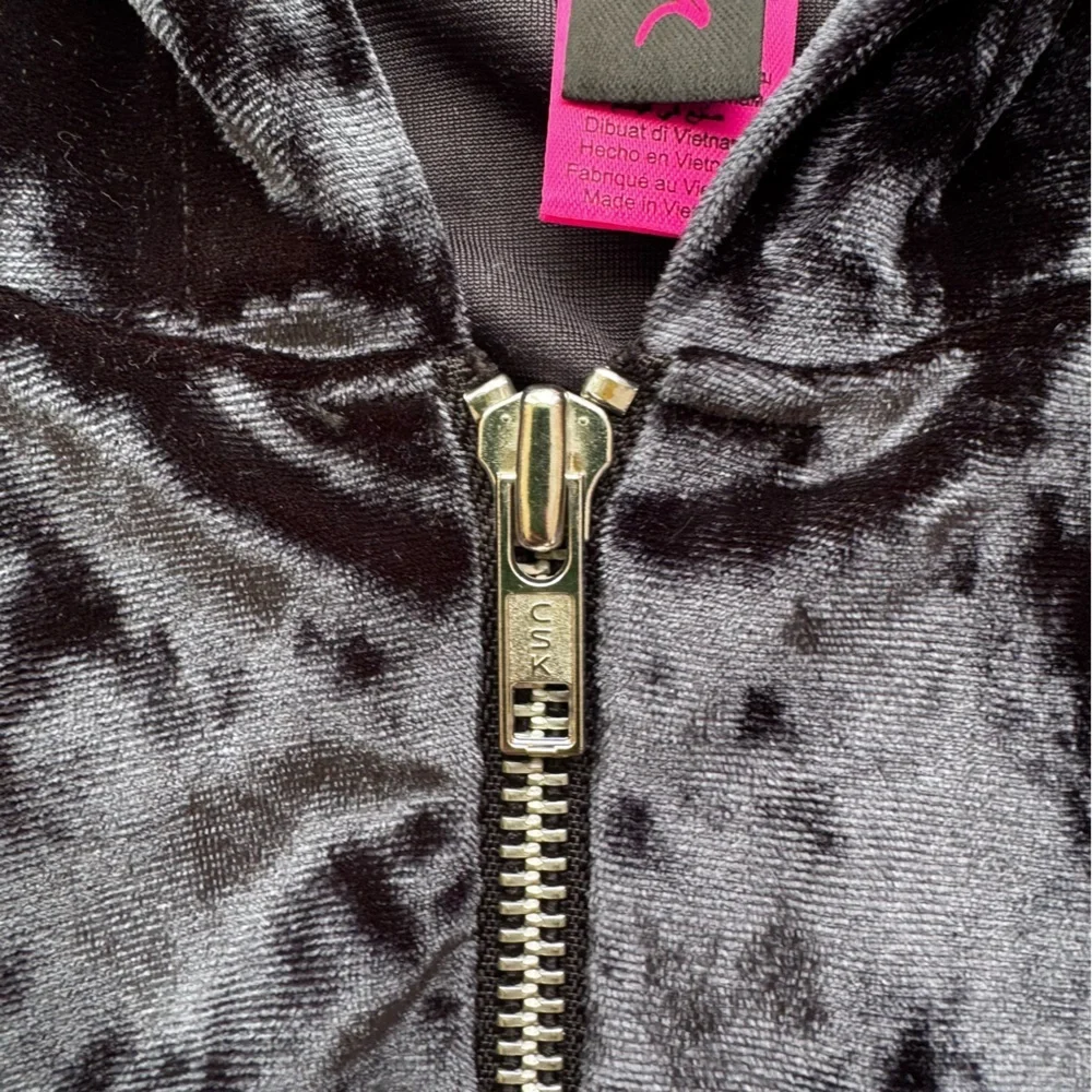 La Senza Black Crushed Velvet Velour Full Zip Cropped Y2K Track Sweater M - Picture 6 of 11